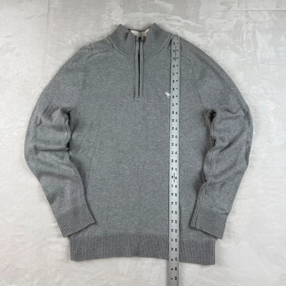 Abercrombie & Fitch Quarter Zip Cashmere Blend Sweater Mens S Grey Cotton Knit
